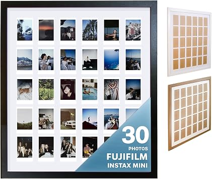 Tapeera Multi Picture Frame Collage Wall Decor - For 2x3 Fujifilm Instax Mini Film - 30 Openings - 2x3 Picture Frame For Wall - Not Compatible with Polaroid 600 size Black