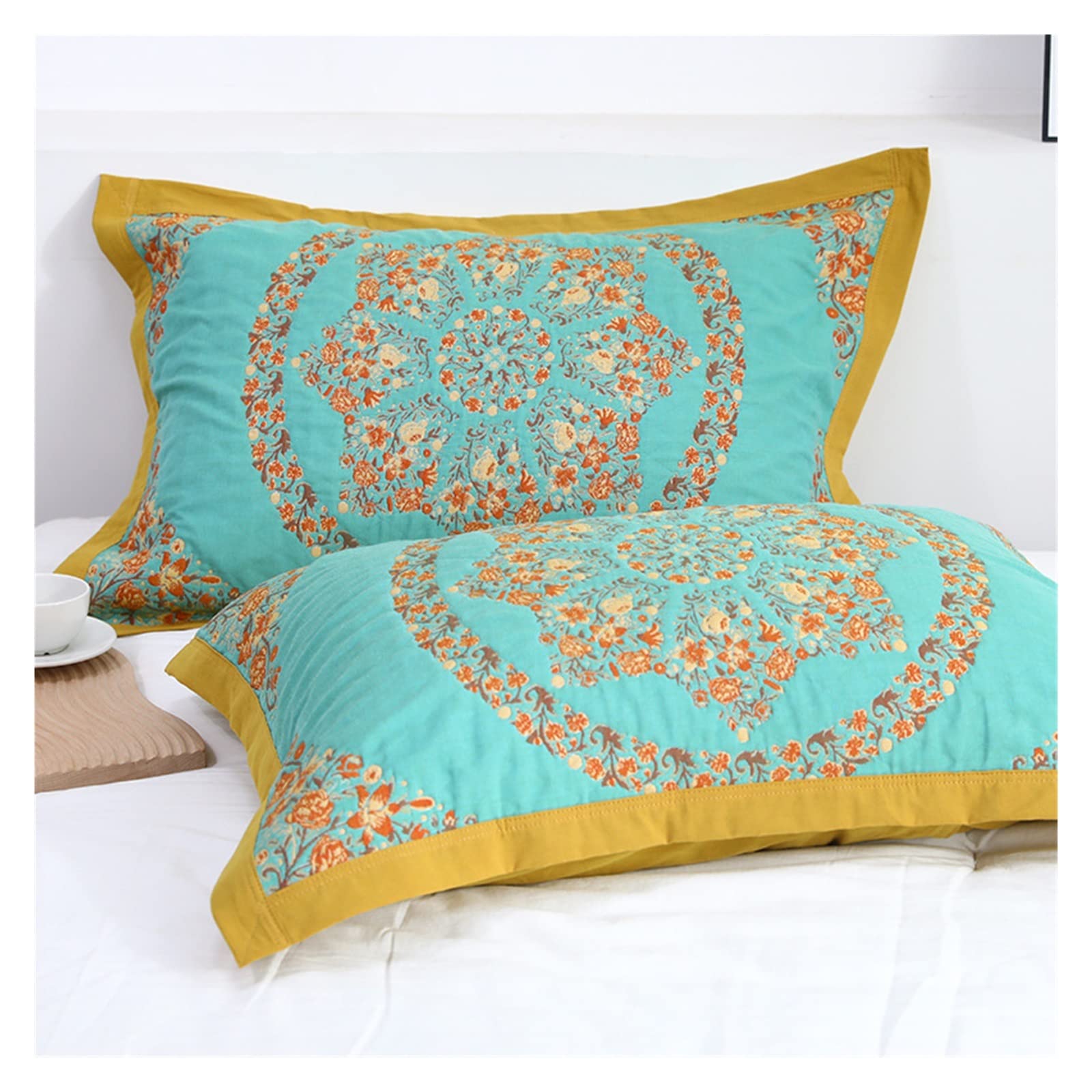 Housses de coussin à fleurs en pur coton anti-glisse 50x80 pour lit adulte