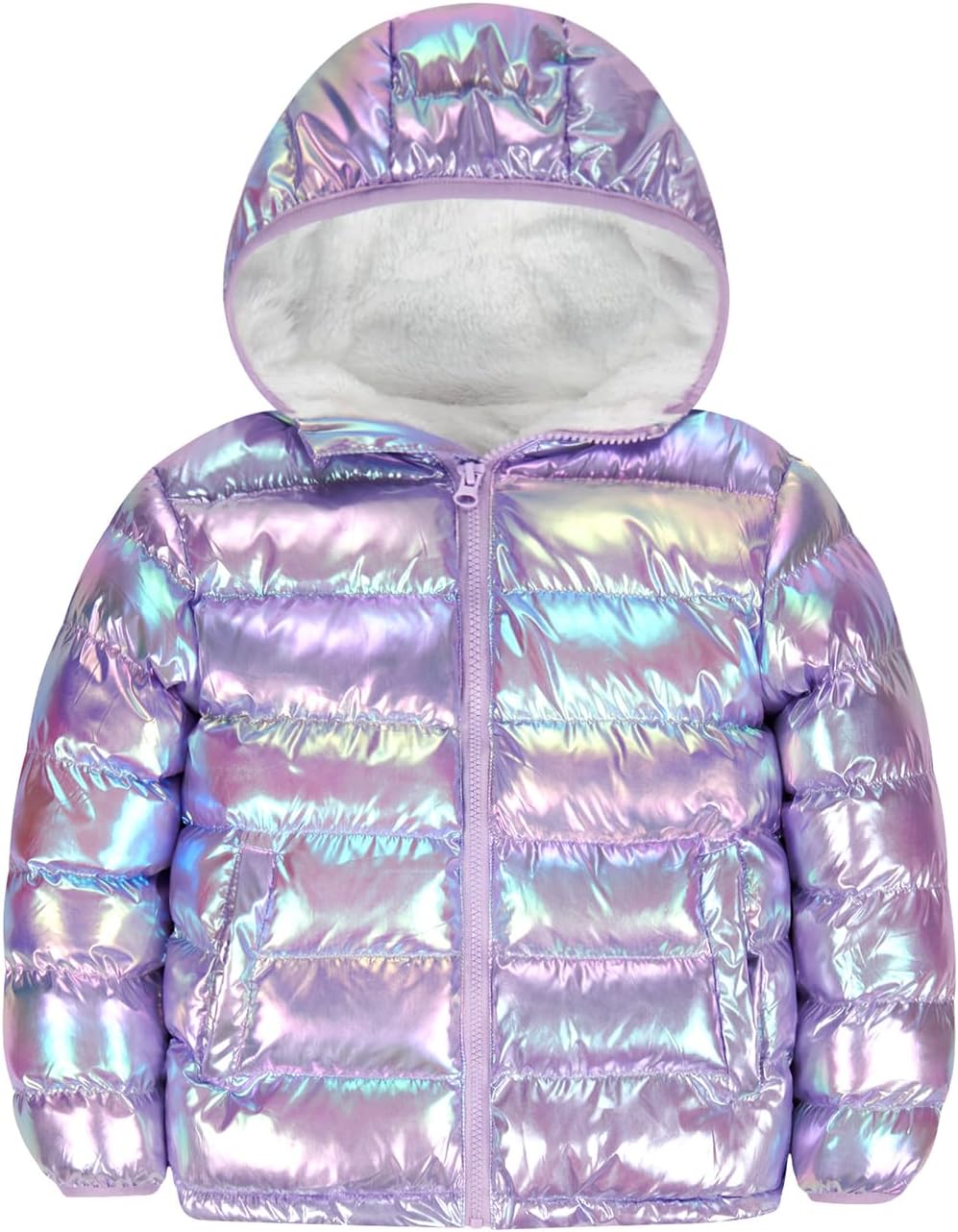 Lovekider 4-12 Years Girls Hooded Puffer Jacket Warmth Padded Winter Coat | Metallic Shine Fabric, Fleece Lining, Windproof, Water Resistant, Keep Warm, Down Alternative, for Cold Weather