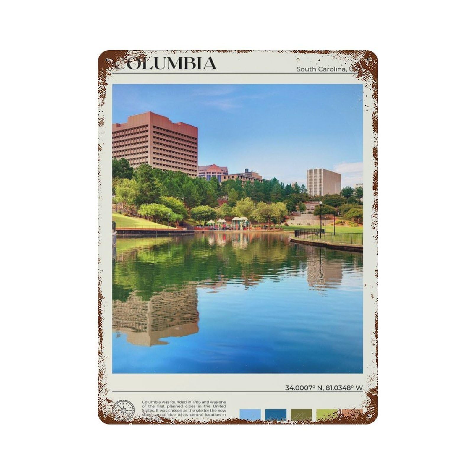 xiaoxiaoshen Real Photo Columbia Decor South Carolina Wall Decor Art Metal Tin Poster Modern Home Decor Art Home Bar Shop Decorations Vintage Sign 40x30cm