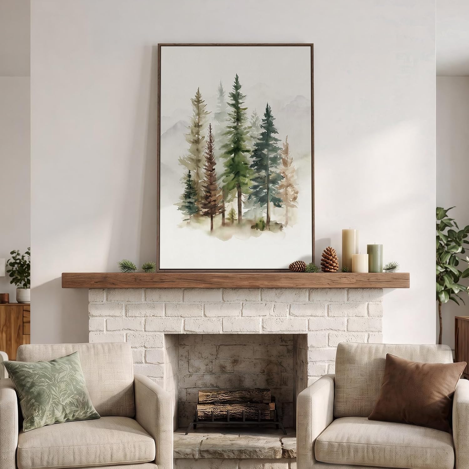 Framed Farmhouse Watercolor Pine Tree Forest Vertical Wall Art, 24x36 In image 2