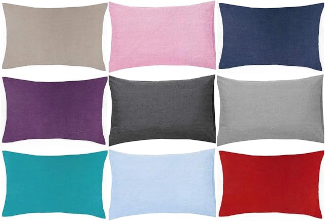 Flannelette Soft Pillow Cases Pair Only - 10 Colors Choice - Warm 100% Brushed Cotton Pillowcases Covers Size 50 x 75 cm (Pink)