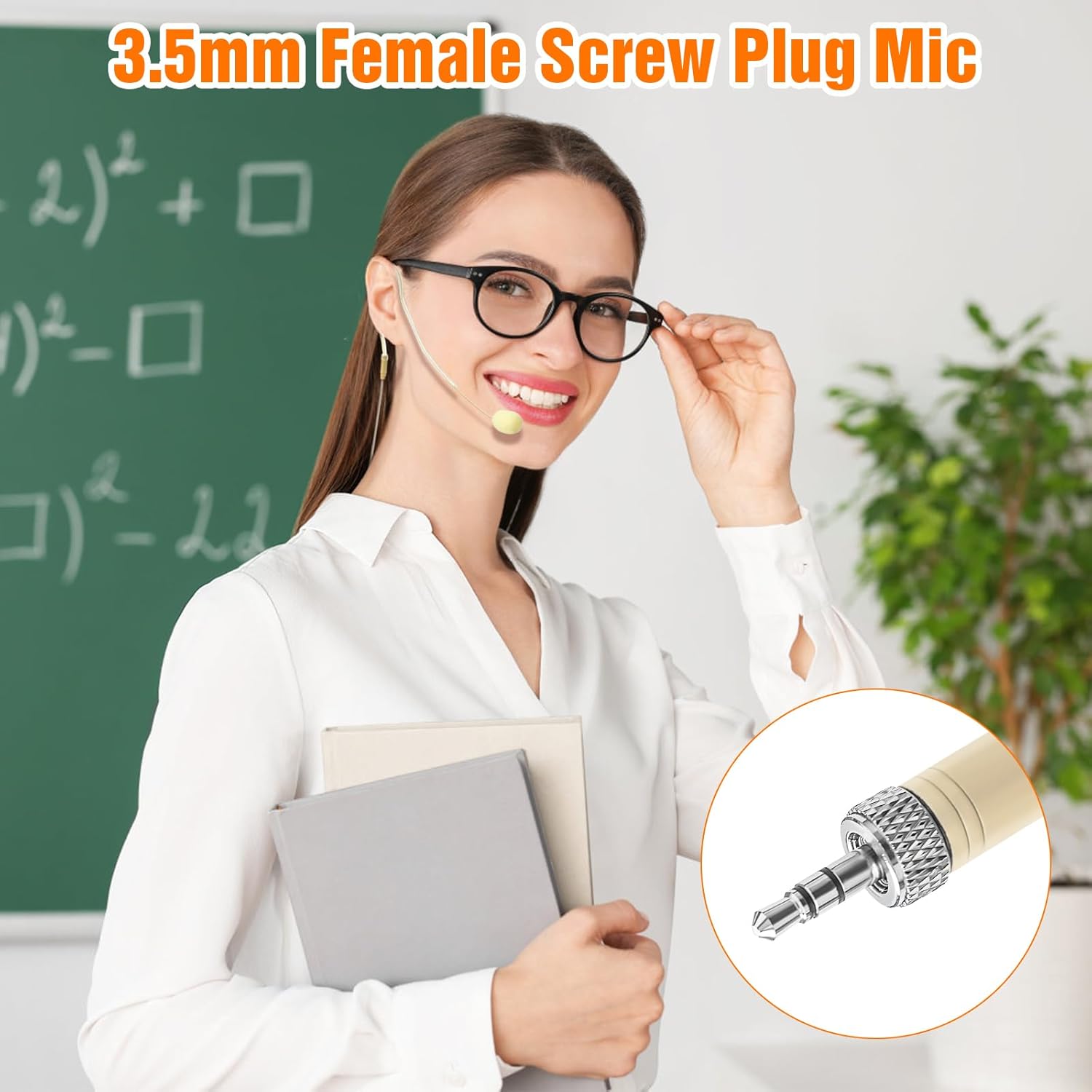 5 Pack Headset Headworn Microphone 3.5mm Screw Lock Head Hanging Condenser Omnidirectional Mic for Sennheiser - Light-Weight Beige Headset Head Mic,Windscreen,1.5m Cable
