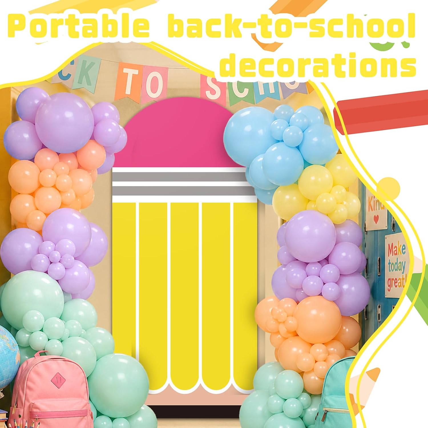 Pencil Arch Backdrop Cover Set Back to School Stretchy Backdrop School Party Arch Covers 31.5 × 70.8 Inch Arch Stand Cover for Back to School Birthday Party Favor Supplies image 5