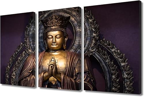 Vista 214 de TUMOVO Wall Art for Living Room Buddha Sculpture Flower Paintings Canvas Wall Art 3 Panel Wall Art Canvas Artwork Wall Decor Large Wall Decor Canvas