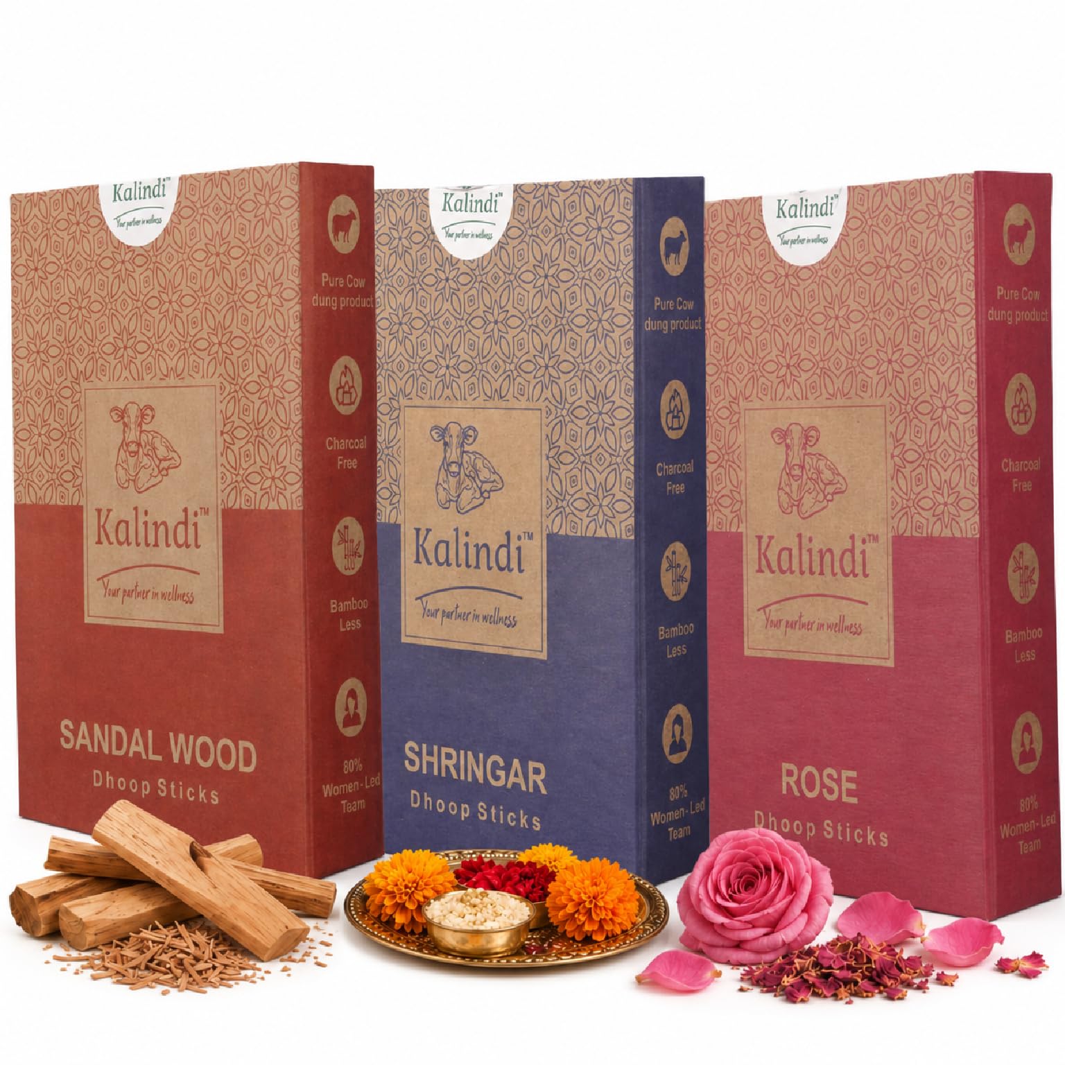 Kalindi Rose Shringar Sandalwood Dhoop Sticks (with Stand) Combo for Pooja | Natural Cow Dung Based Refill Agarbatti Prayer Organic Dhoopam | Charcoal Free & Bamboo Less Dhoop | 100gm (Pack of 3)-image-44
