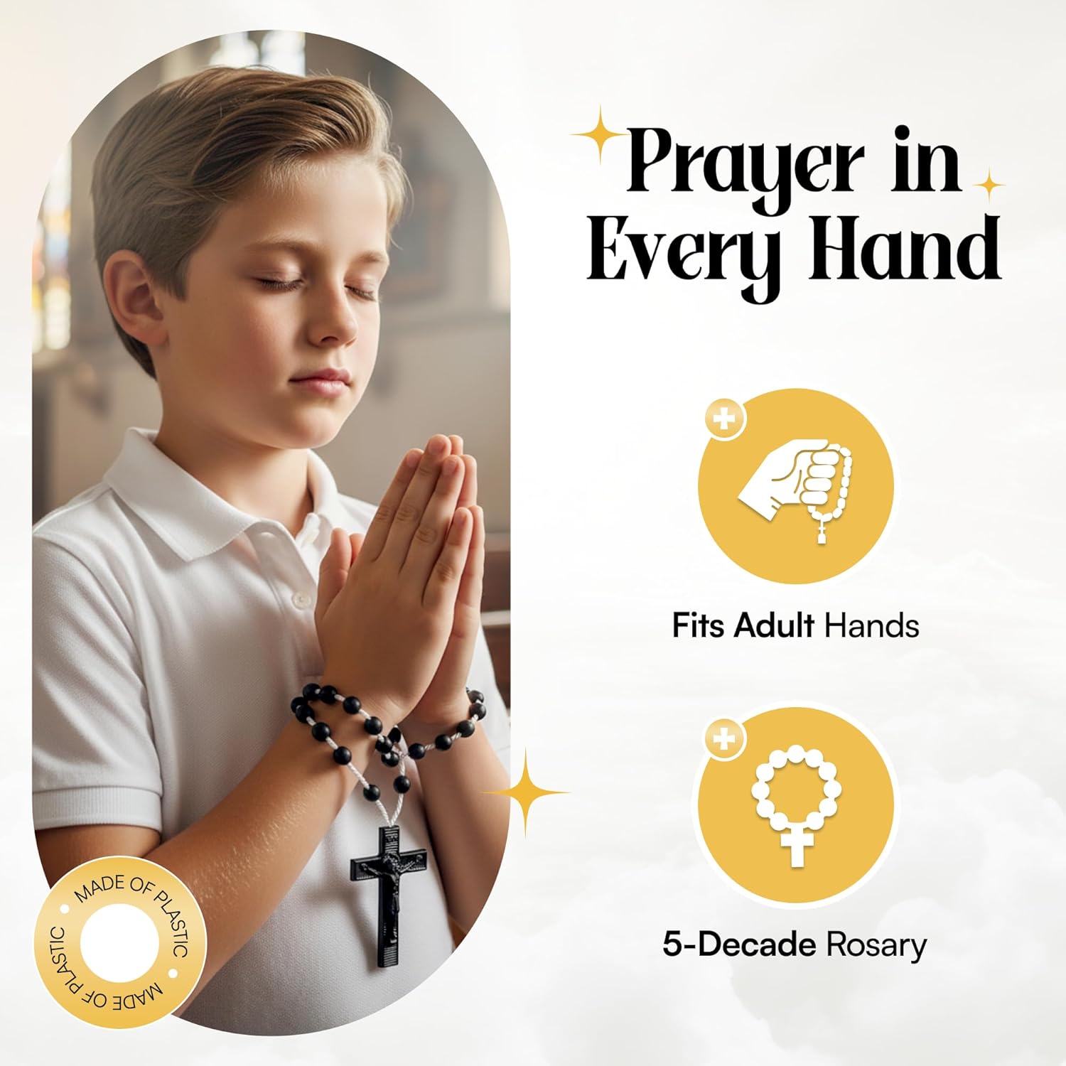 RosaryMart Catholic Rosary Beads for Prayer – Glow in the Dark Plastic Rosary Necklace with Crucifix, Durable Nylon Cord, Made in Italy, Devotional Prayer Beads for Women and Men – Pack of 100 - Image 4