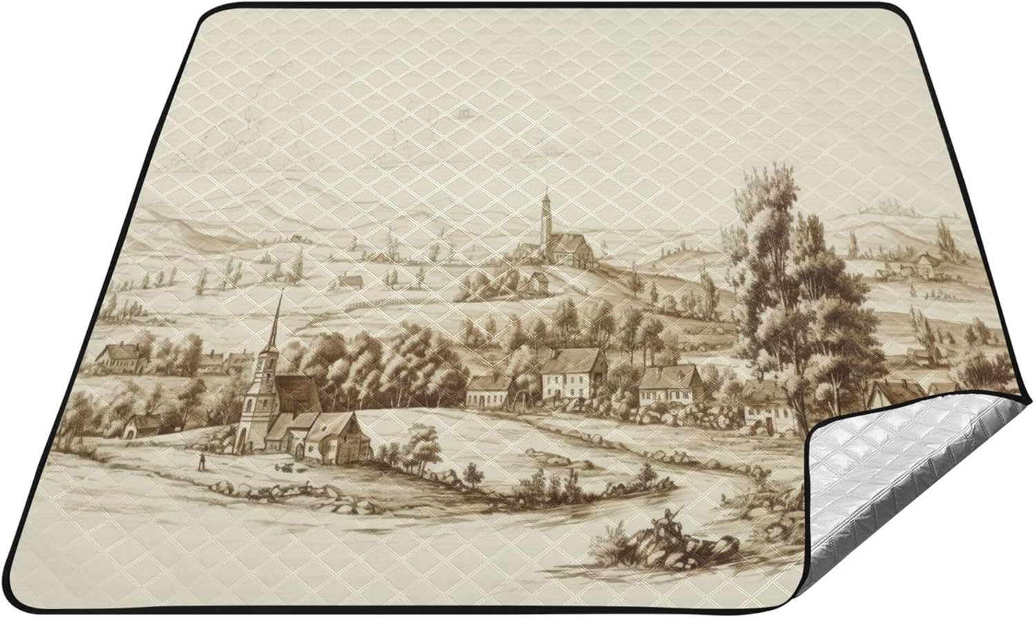 xigua Western Fields Scenery Large Picnic Blankets Waterproof Sandproof Beach Blanket Machine Washable, Portable Foldable Outdoor Blanket for Grass Park, Hiking, Concerts, Beach Vacation, 78" x 78"