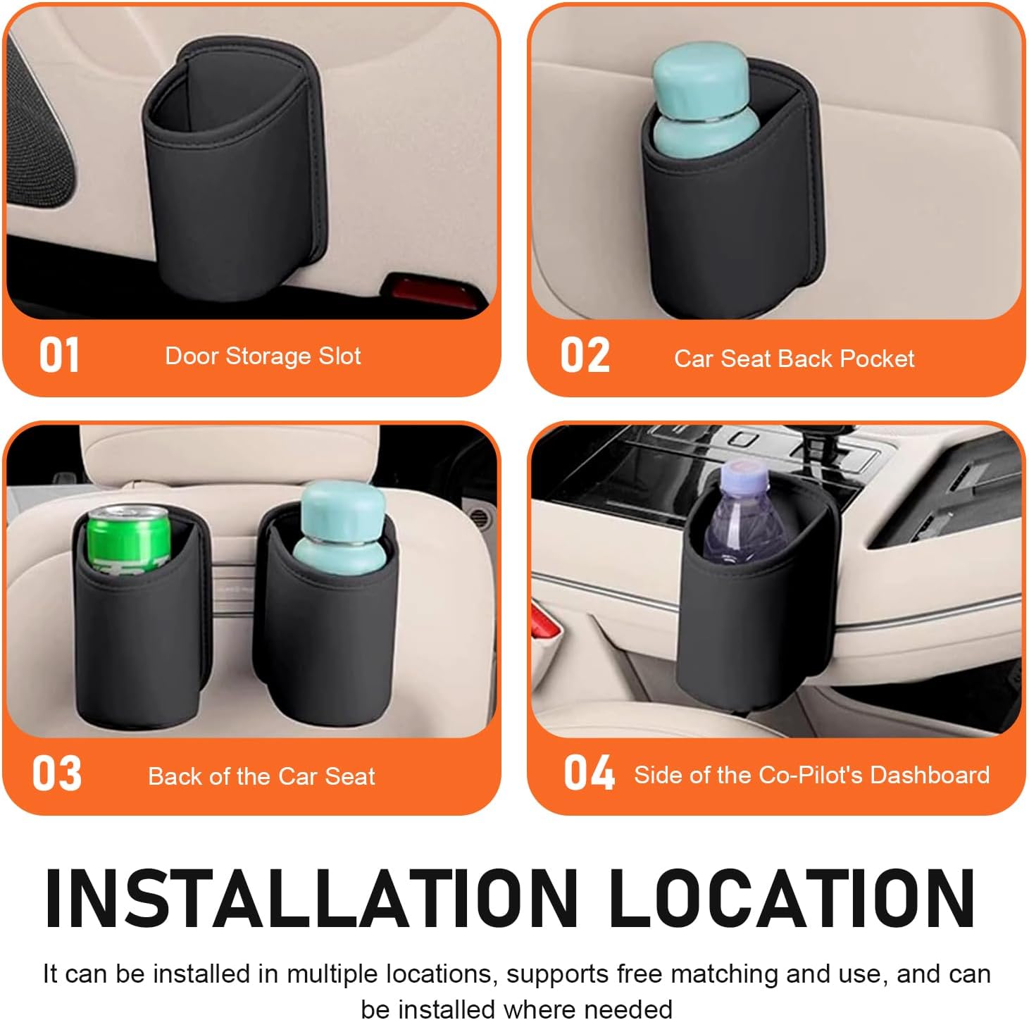 Car Door Cup Holder, Leather Backseat Cup Holder for Car, Multifunctional Clip On Storage Box for Beverage Phones Keys Snacks, Universal Storage Organizer Accessory (Black) - Image 5