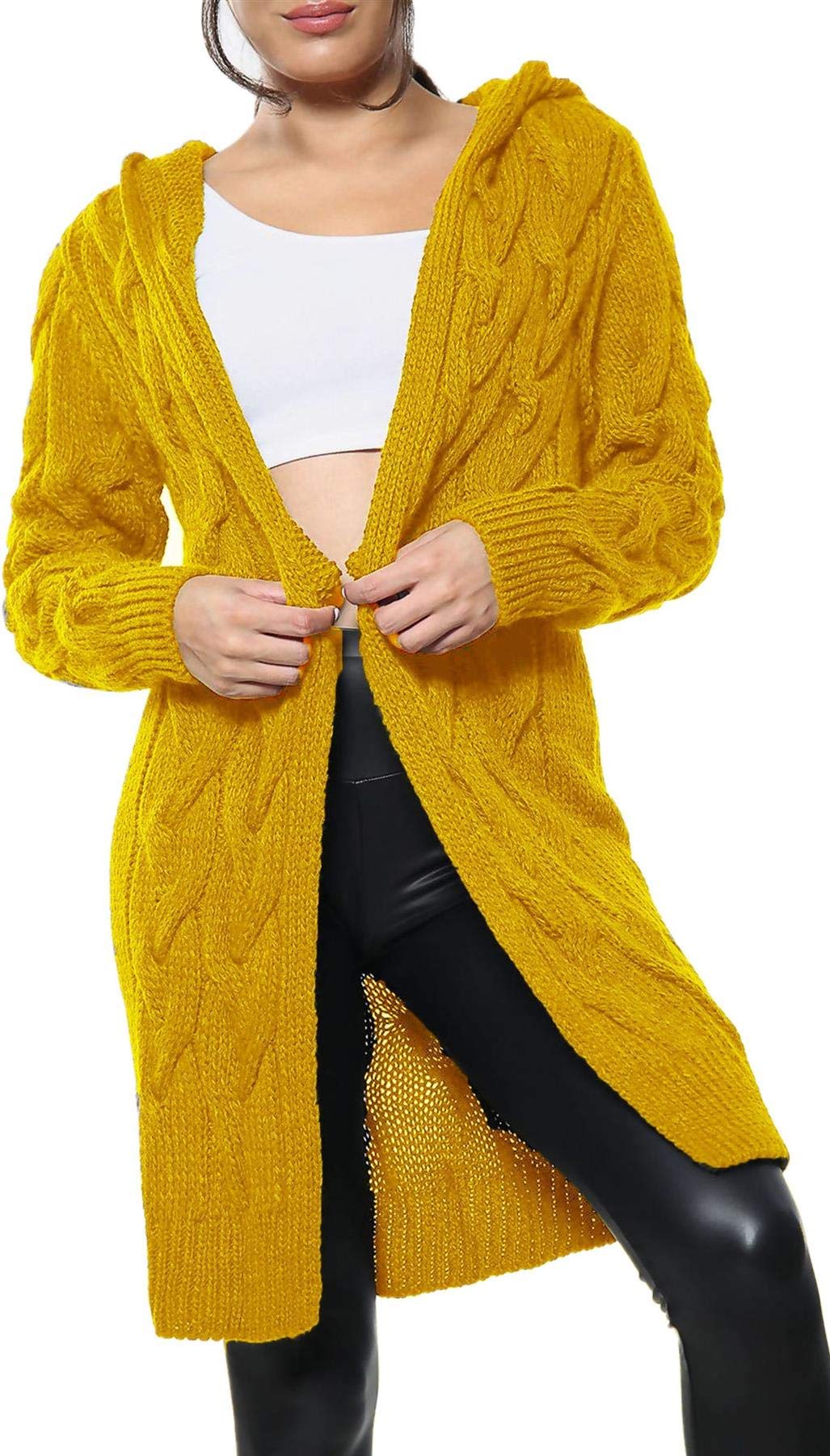 Crazy Girls Girls Mustard Crazy Womens Chunky Knit Long Cardigan, Sm (Uk 8-10)
