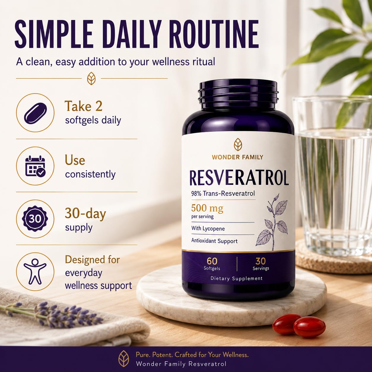 WONDER FAMILY Resveratrol Supplement 500mg, 98% Trans-Resveratrol from Japanese Knotweed, Vegan Antioxidant Capsules for Daily Wellness, Non-GMO, Gluten-Free — Amazon image 7