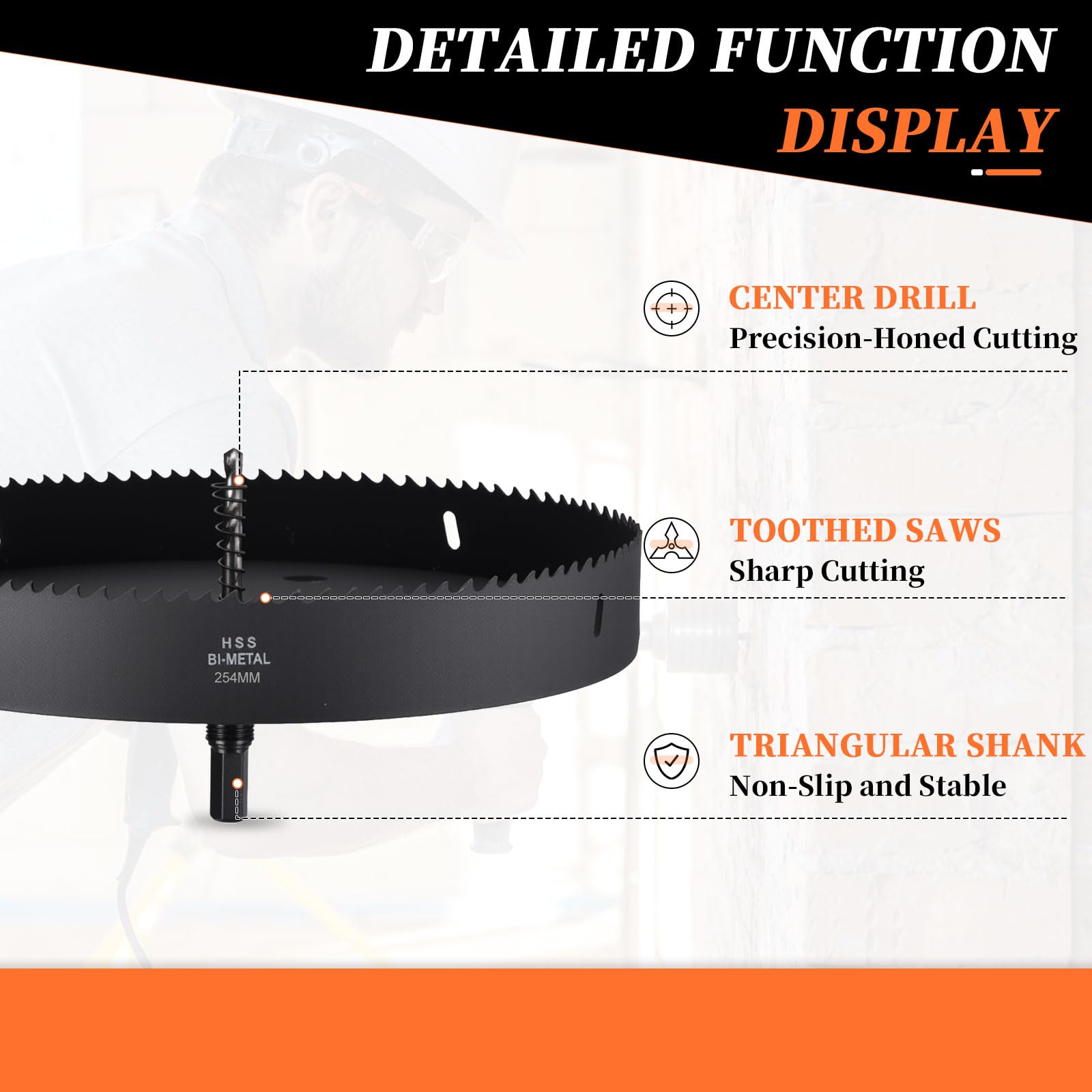 METALLIXITY Bi-Metal Hole Saw 10", M42 HSS Circular Head 254mm Hole Cutter with Center Drill Bit - Image 3