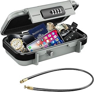 Brifit Tresor mit Zahlenschloss, Tragbare Sicherheitsbox Wasserdicht Anti-Diebstahl, Mini Safe Tresor mit Zahelncode, Sicherheitskassette für Reisen, Strand, Camping, Hause, Büro (Grau)