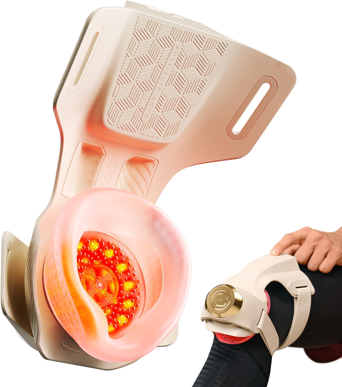 SKG Knee Massager with Heat for Pain Relief with Vibration for Joint Comfort, Cordless Heated Knee Brace with 5 Massage Modes and 3 Heating Levels, Pe