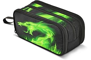 Green Fire Dragon Pencil Case for Boys Girls: Large Capacity Pen Bag with 3-Compartment Design