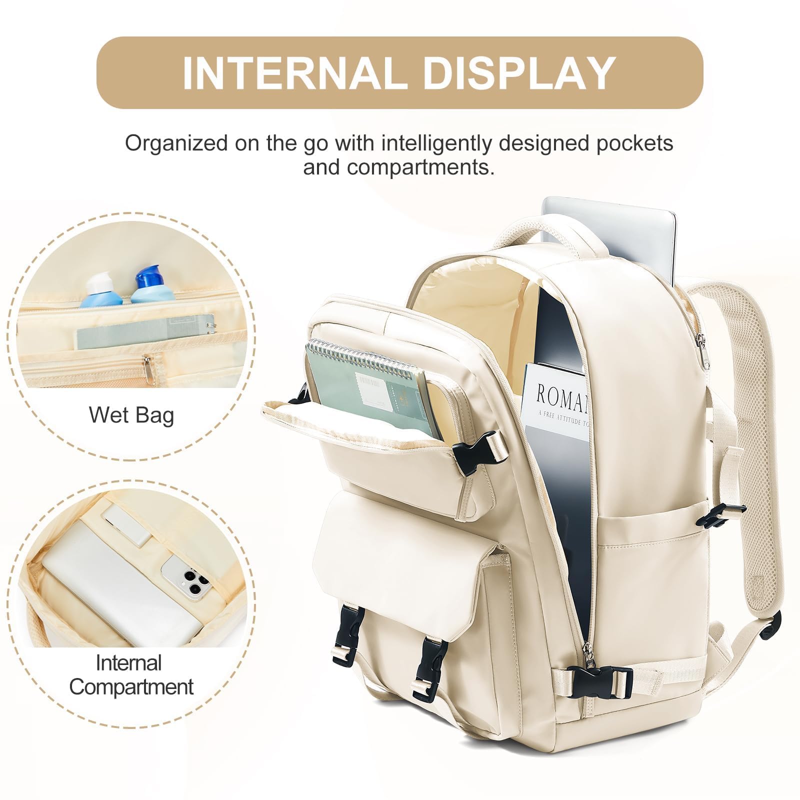 SZLX Zaino da viaggio grande da donna da viaggio zaino da escursionismo sportivo da esterno impermeabile zaino da scuola casual laptop da 14 pollici con porta di ricarica USB scomparto per scarpe