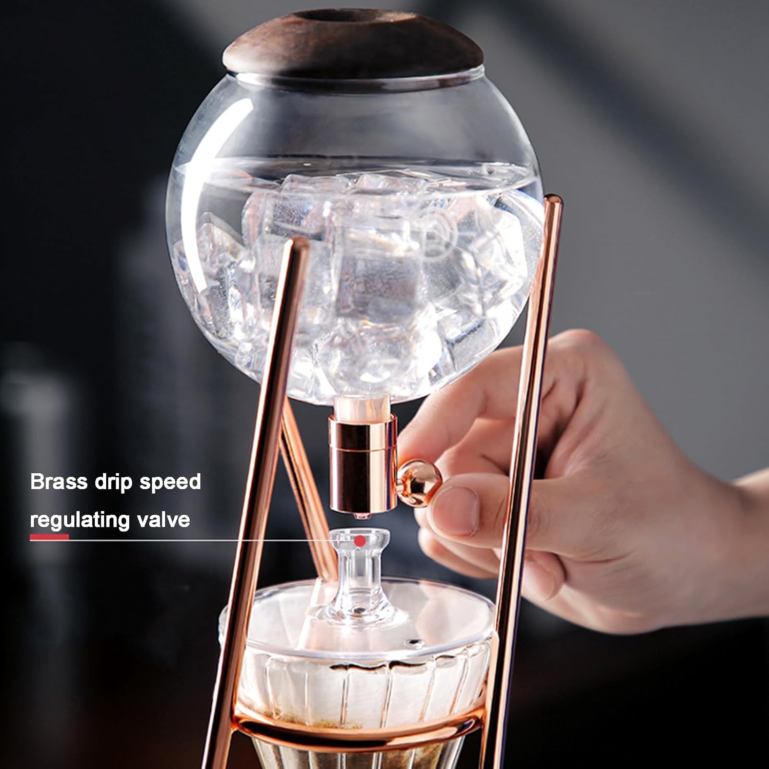 Cold Brew Coffee Tower, 500ml Ice Coffee Machine, with Slow Drip Technology, Stainless Steel Stand, Glass Pot, Hand-Flushed Espresso, Makes 3-5 Cups