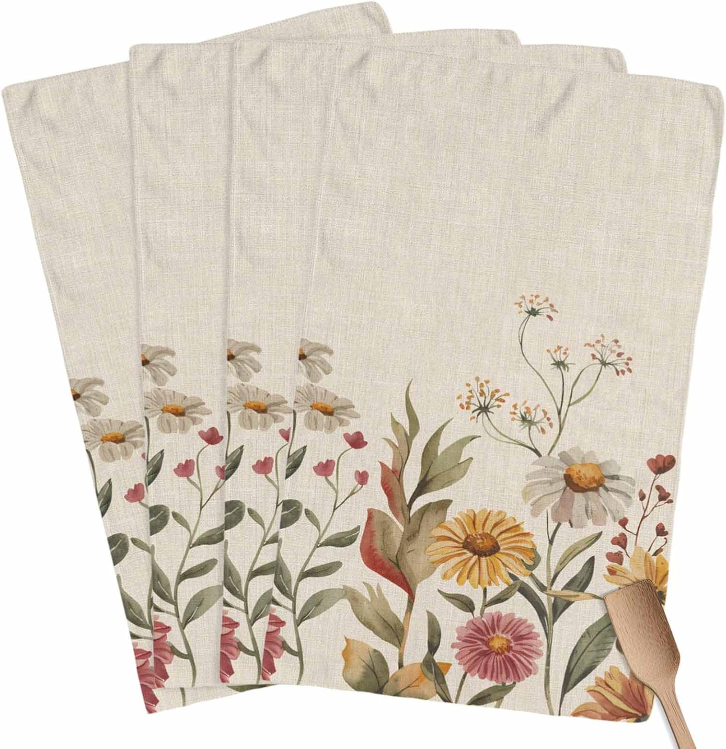 Shabby Chic Leaf Kitchen Towels,Absorbent Microfiber Kitchen Dish Hand Tea Bath Towel,Retro Fall Eucalyptus Leaves Sunflower Floral Quick Dry Cleaning Cloth Dishclothes Decorative Sets,(4-PC,18x28)