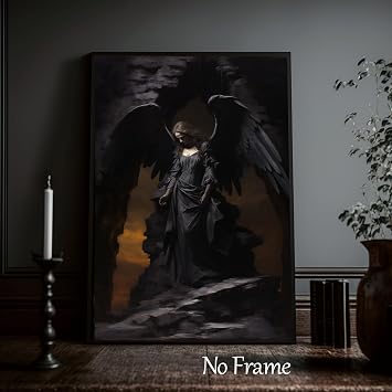 Wallvelart Abstract Black Angel Wall Art Gothic Woman Picture Angel Wings Art Print Gothic Angel Painting Dark Academic Canvas Art Black Angel Art Abstract Angel Art 16x24inch No Frame