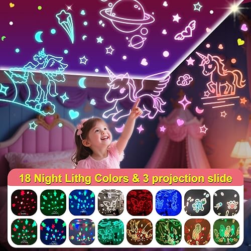 Miniatura 4 de Regalos de unicornios para niñas, luz nocturna para niños, temporizador regulable, proyector de estrellas, luces oceánicas de 360 para proyector de