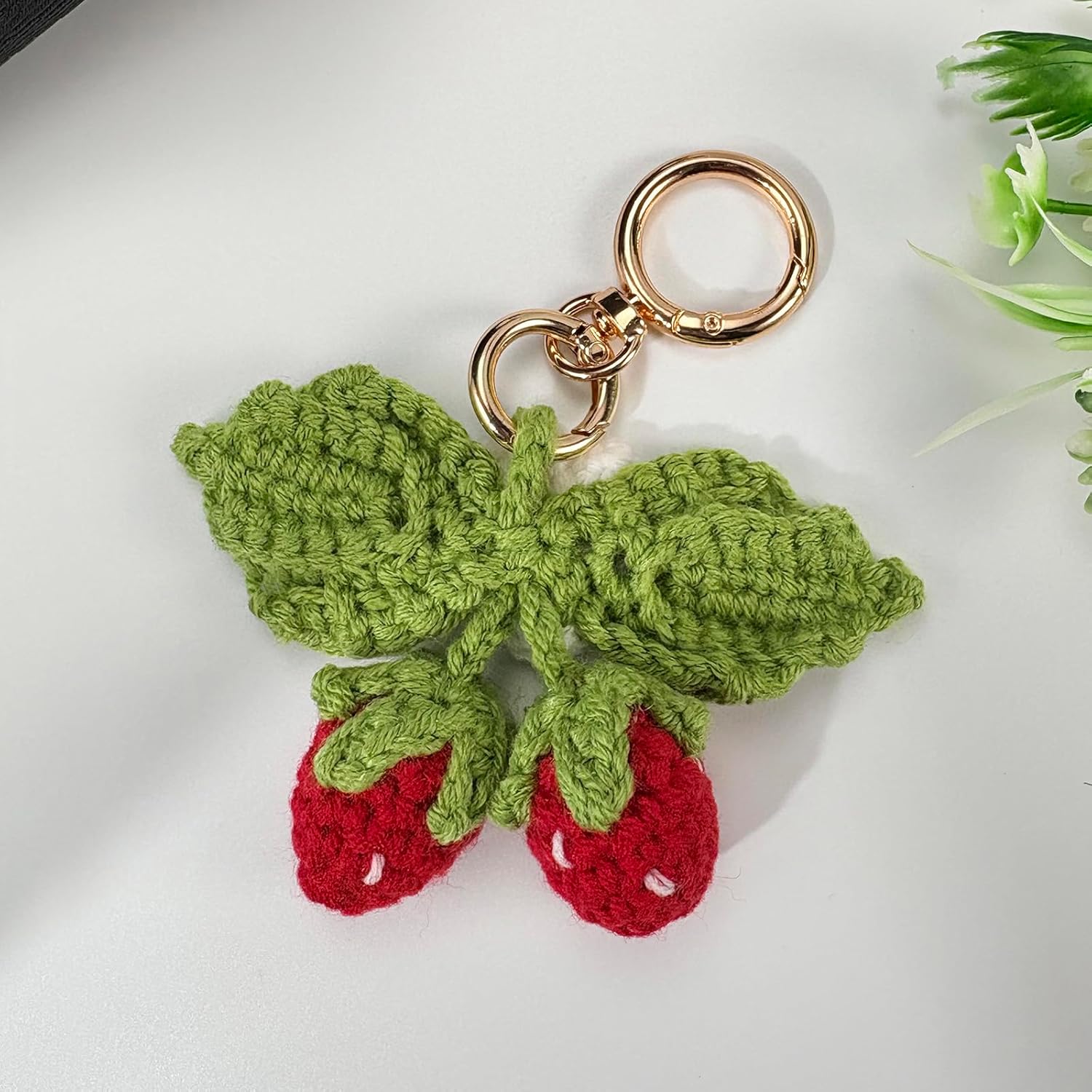 Cute Strawberry Keychain,Kawaii Positive Crochet Bag Charms for Handbags,Flower Key Chain,Boho Daisy Kindle Accessories - Image 6