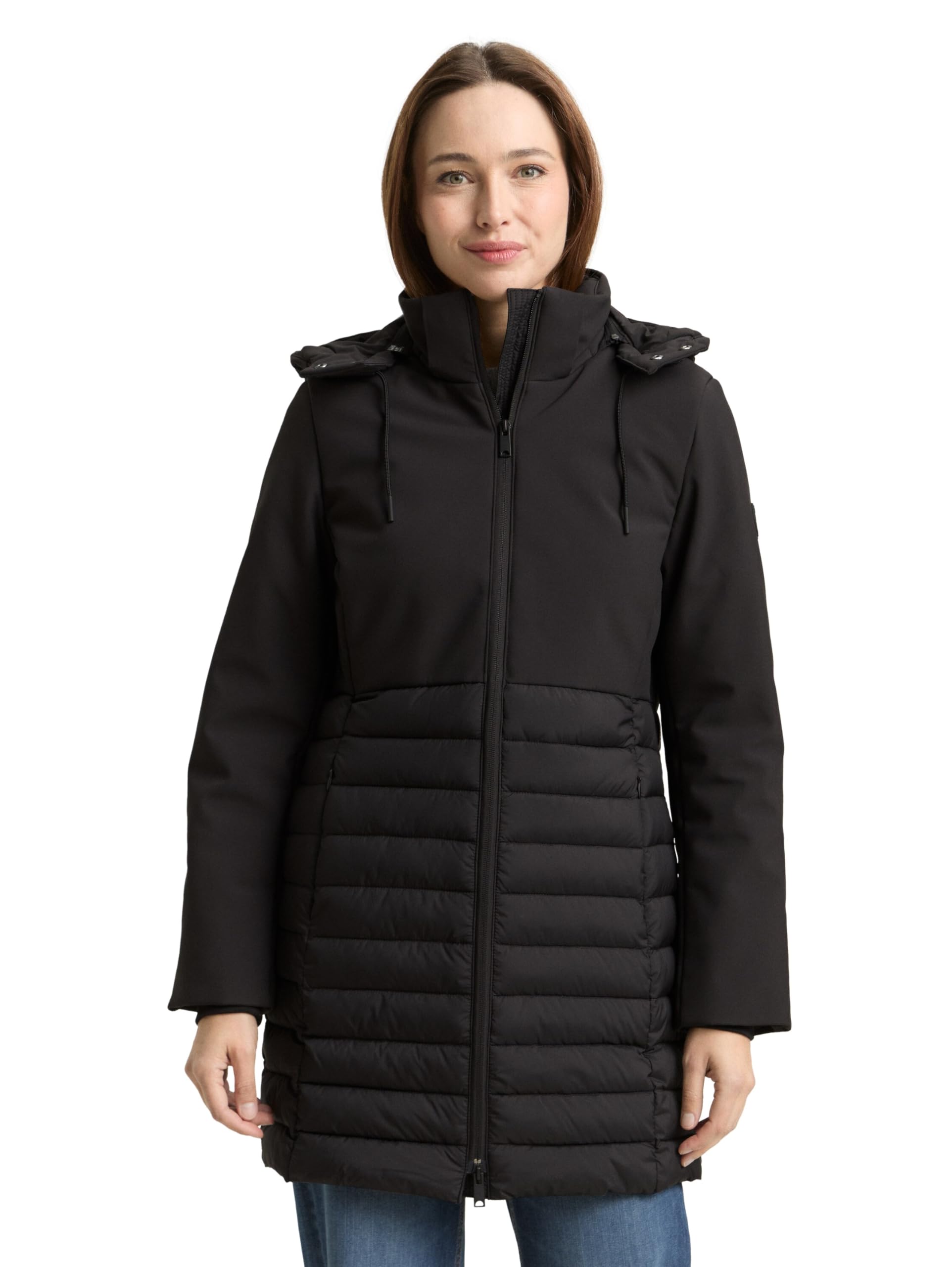 TOM TAILOR Damen Hybrid Mantel mit Stehkragen und Kapuze