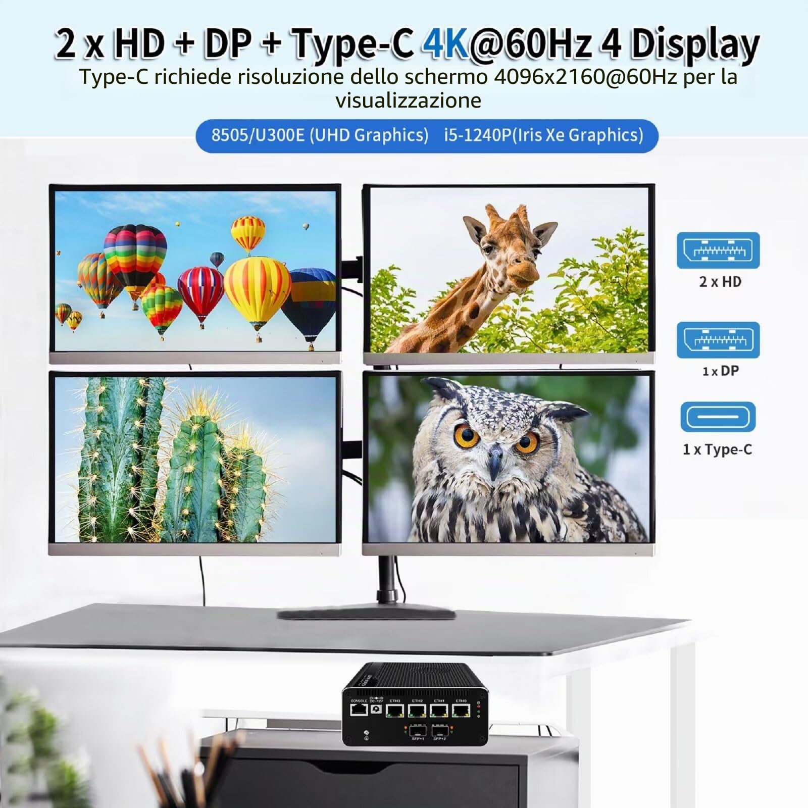 Micro Firewall Appliance 13th Gen U300E, Dual 10GbE 82599ES SFP+ Mini PC Router, 4 x 2.5GbE LAN Home Server, DDR5 8GB RAM 128GB SSD, USB-C 10Gbit, OPNsense Hardware