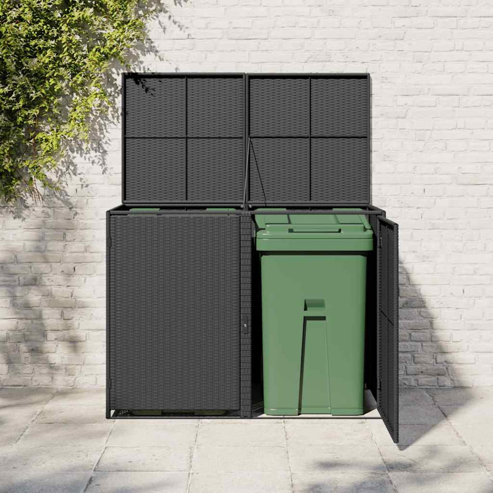 2-Tonnen-Mülltonnenbox aus PE-Rattan, schwarz, 148 x 80 x 111 cm, ideal für Gartenlagerung