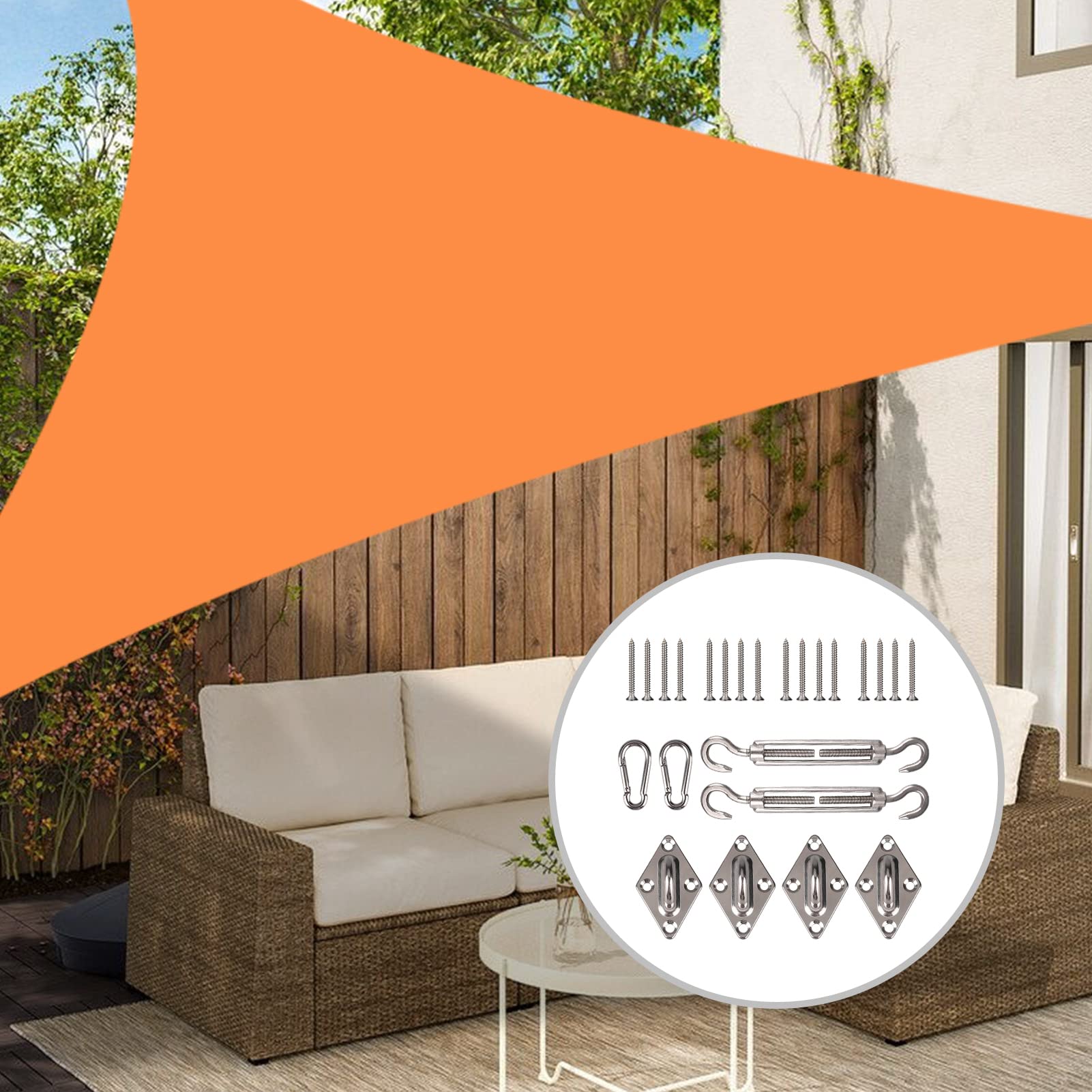 Neween Shade Sail with Hardware Kits, 6'7''x 6'7''x 6'7'' Sun Shade Sail Triangle Waterproof for Patio Yard Deck Pergola Outdoor Sun Sail Shade 98% UV Block Sunshade Orange Color