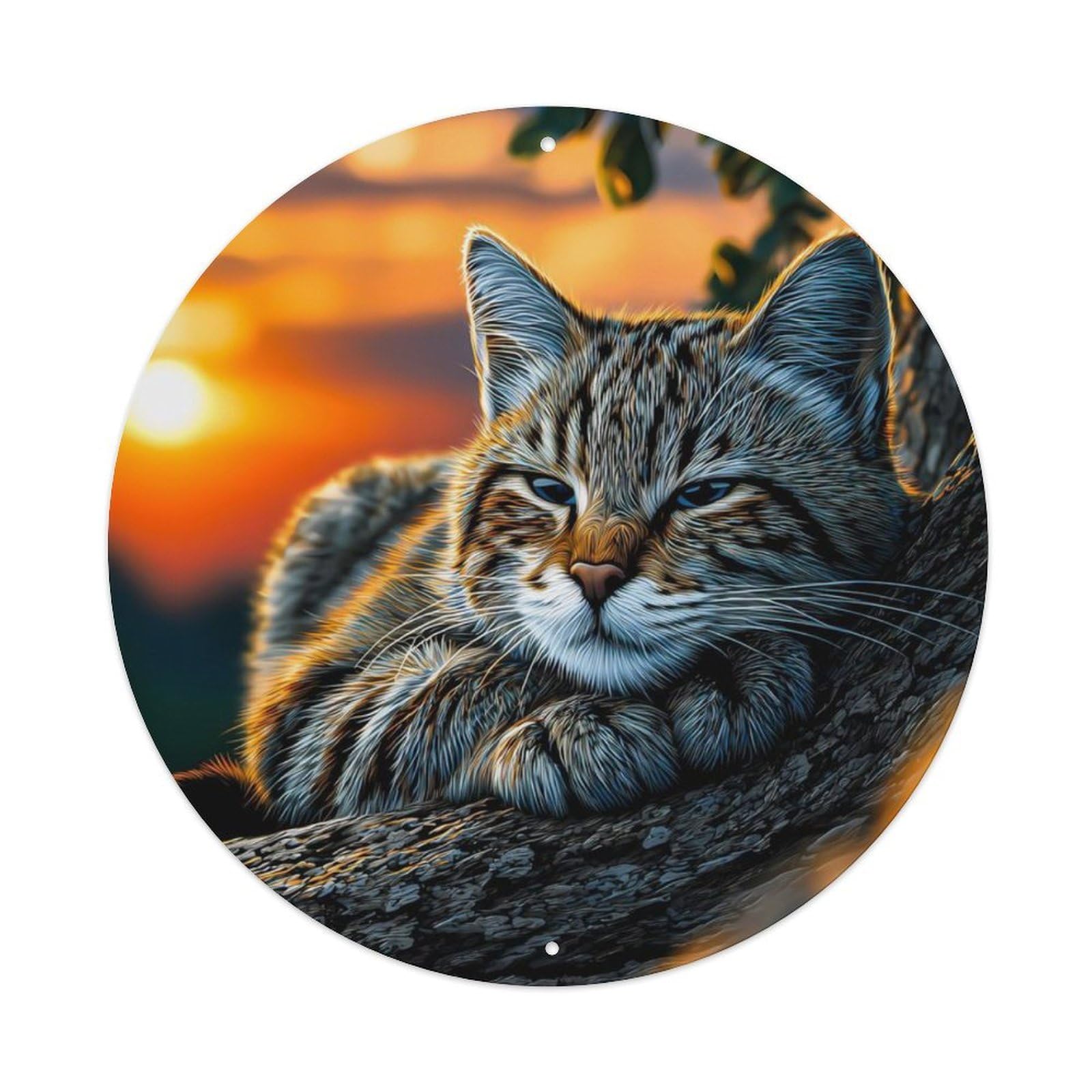 Animal European Wildcat Relaxing Sunset Forest Vintage Metal Tin Sign Plaque Wall Decor for Cafe, Club Bar, Office, Garden Metal Poster 8x8Inch