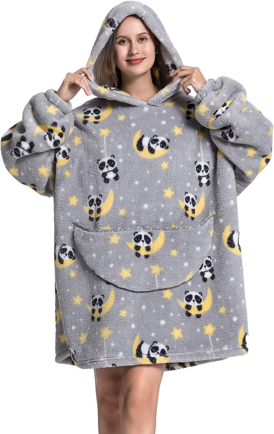 Ancokig Oversized Hoodie Sweatshirt Blanket,Super Soft Warm Comfortable Blanket Hoodie,Suitable for Women and Men (Panda)