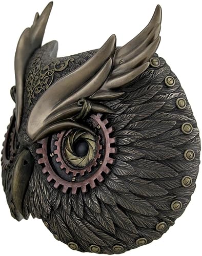 Miniatura 2 de Placas decorativas de resina de bronce metálico Steampunk cabeza de búho máscara de pared 8.5 x 6.75 x 3.5 pulgadas bronce