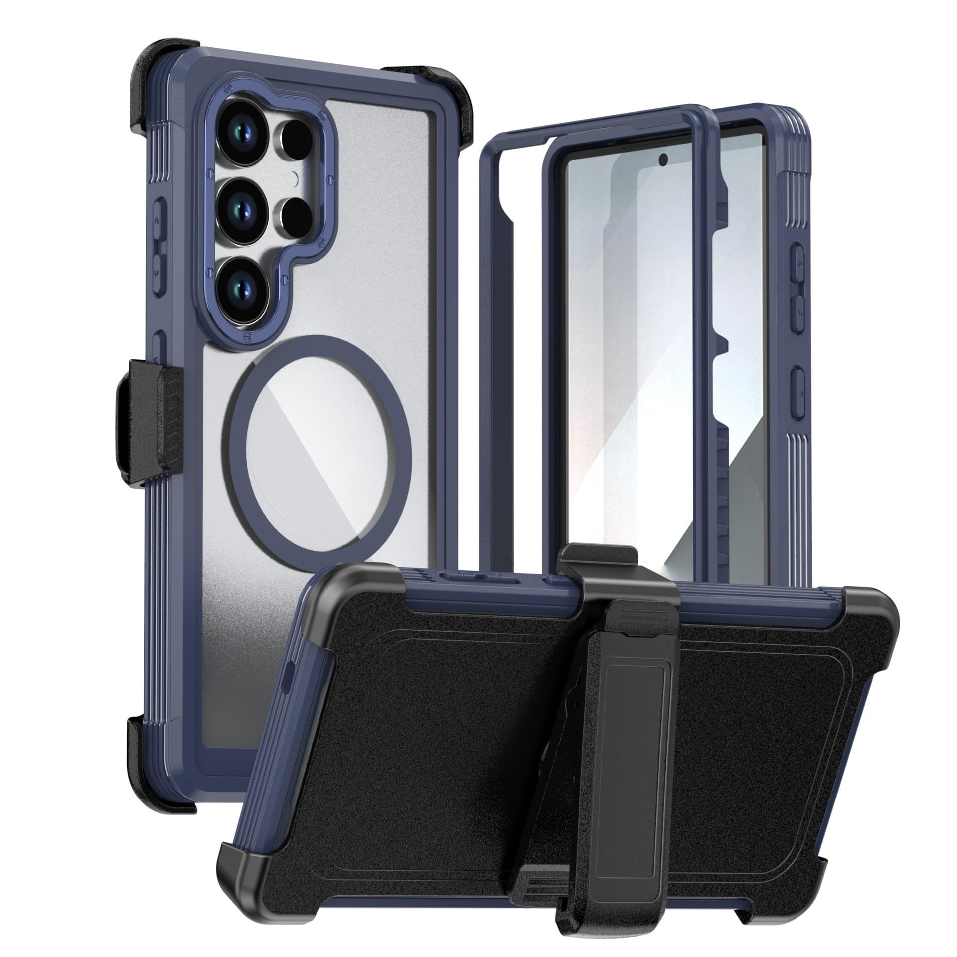 Coque Samsung S26 avec support charge sans fil transparent bleu