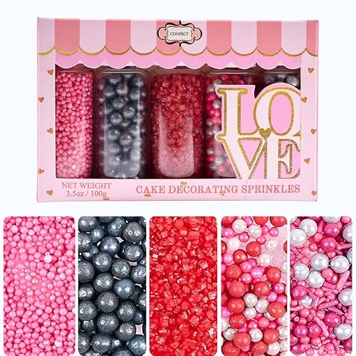 Confect Gránulos comestibles para decoración de pasteles y cupcakes, paquete surtido de 5 bolas de discoteca plateadas de casino, grageas de perlas