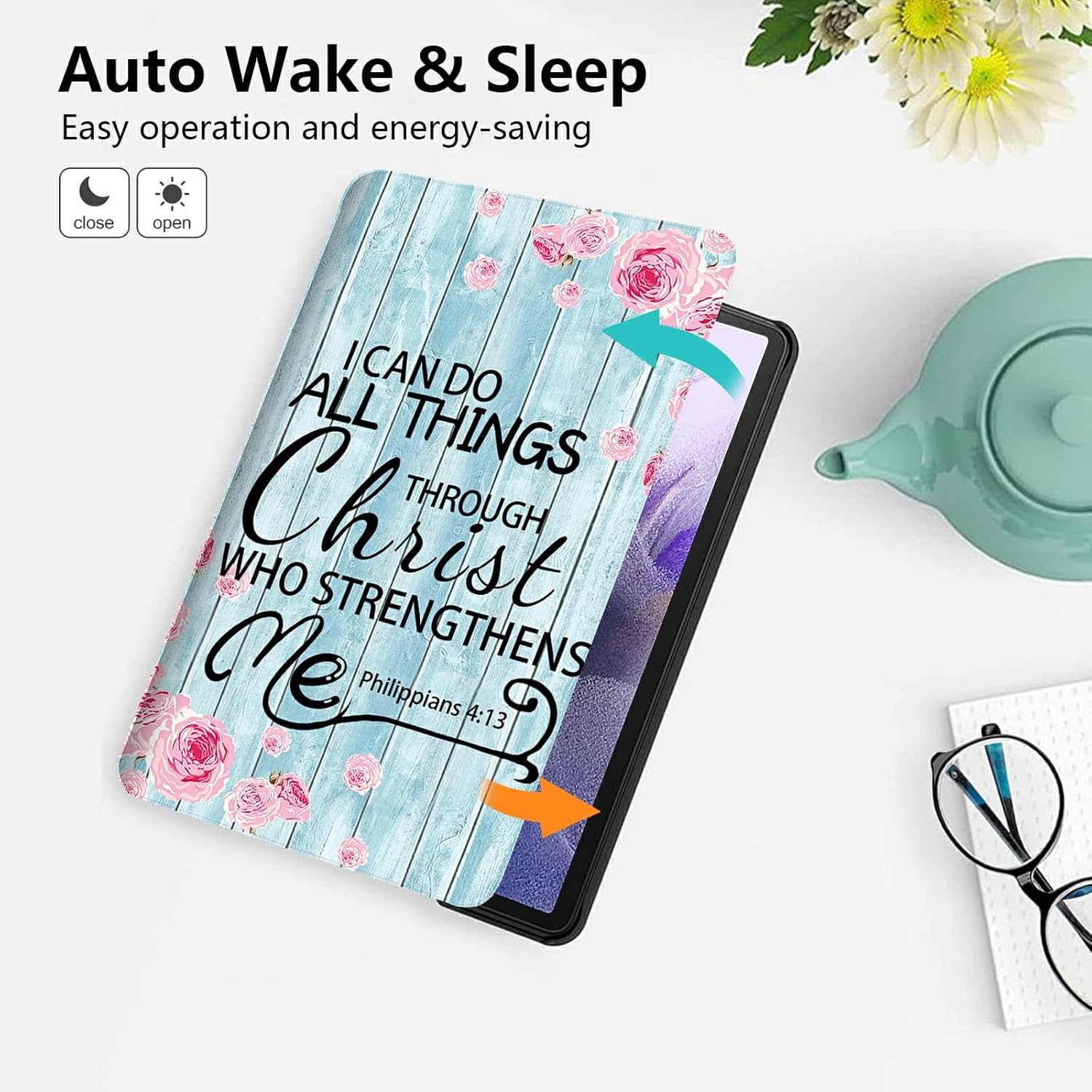 Case for 7" Kindle Paperwhite 12th Gen 2024 Released & Kindle Colorsoft Signature Edition PU Leather Shockproof Stand Protective Cover with Auto Sleep/Wake,Bible Verses Philippians 4-13