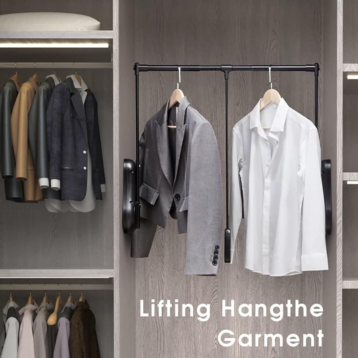 頑丈なプルダウンクローゼットロッド、伸縮式ワードローブリフトプルダウンクローゼットロッド、アルミ製引き込み式キャビネットレールリフタ