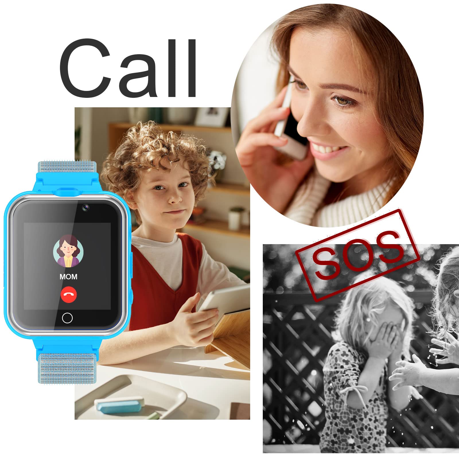 PTHTECHUS Smartwatch Bambini, Orologio Bambino, Smart Watch Bambino con Chiamata, Telefono Gioco Modalità scuola Orologi per Studente Calcolatrice Torcia Sveglia Video Lettore Musica (Blu)
