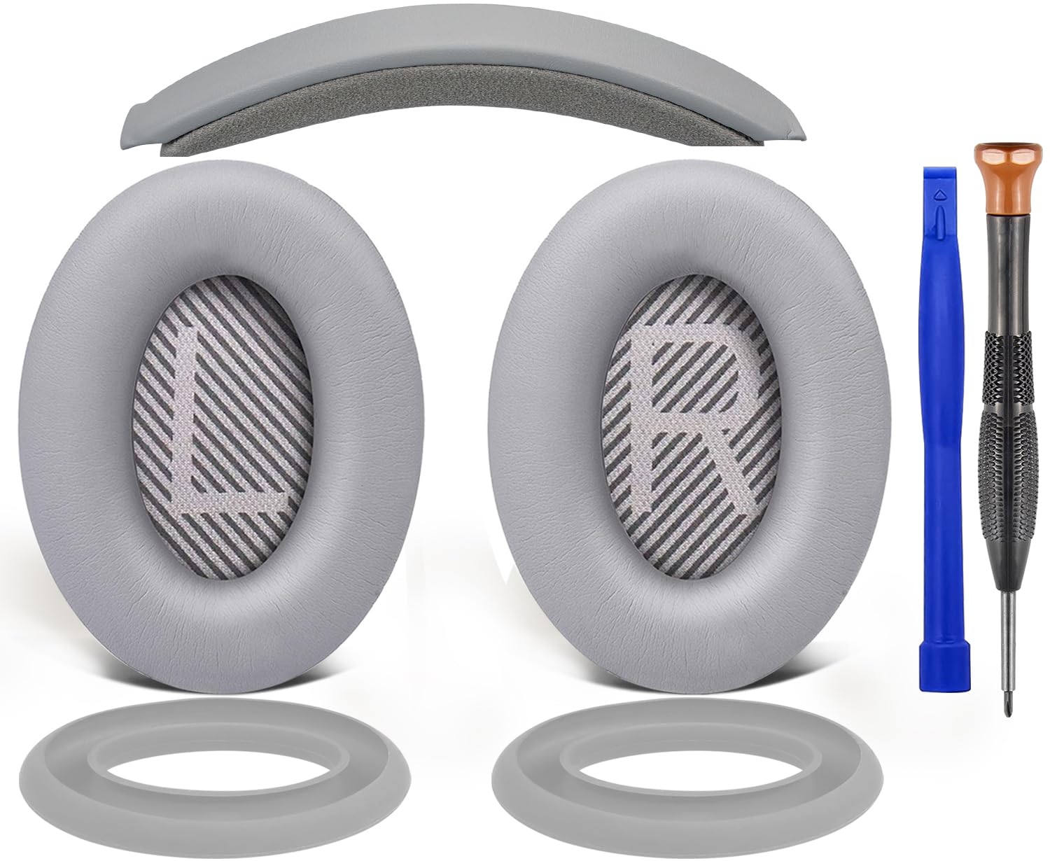 SOULWIT Zestaw zamienny do Bose QC35/QC35 ii słuchawek – szary | Nauszniki poduszki+pałąk+silikonowa osłona przeciwpotna do (QuietComfort35 i Quiet Comfort35 ii) słuchawek