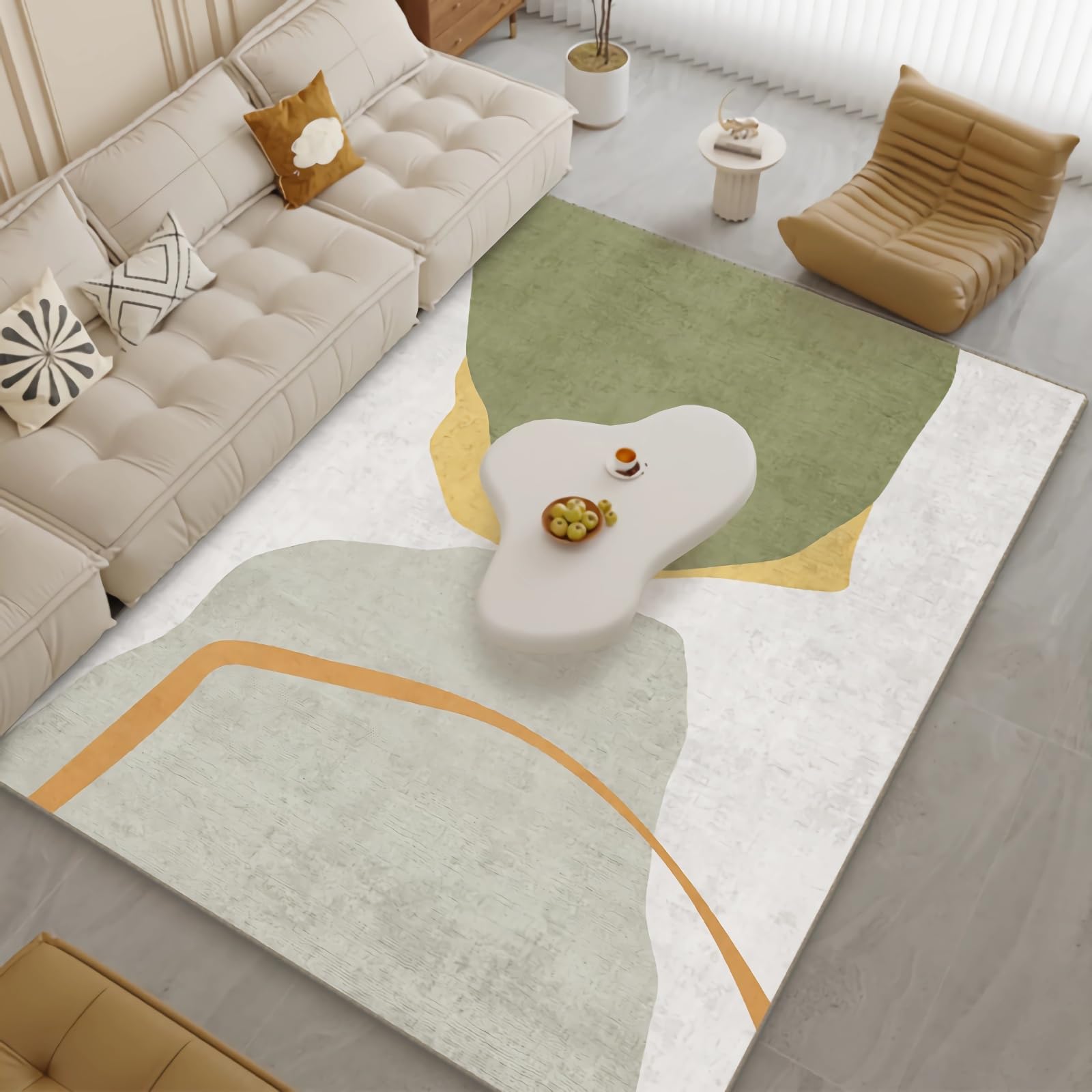 Décorations de chambre pour adolescentes : tapis vintage géométrique vert jaune gris 200x300
