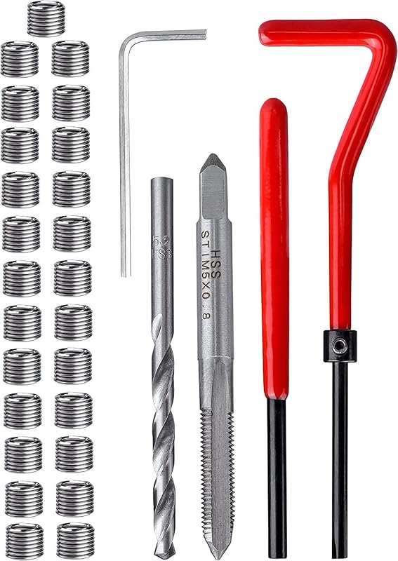 Kit de Reparo de Rosca M5 x 0,8 mm fixinus com Insertos de Aço Inoxidável e Ferramentas, 30 peças
