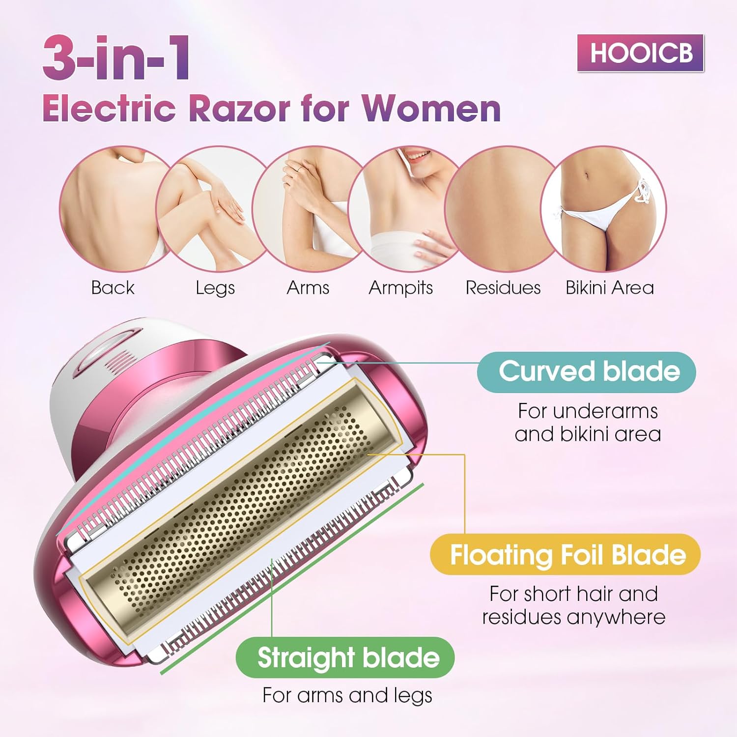 Electric Razors for Women, 5 in 1 Rechargeable Cordless Body Hair Trimmer, Wet and Dry Detachable LED Display Electric Shaver