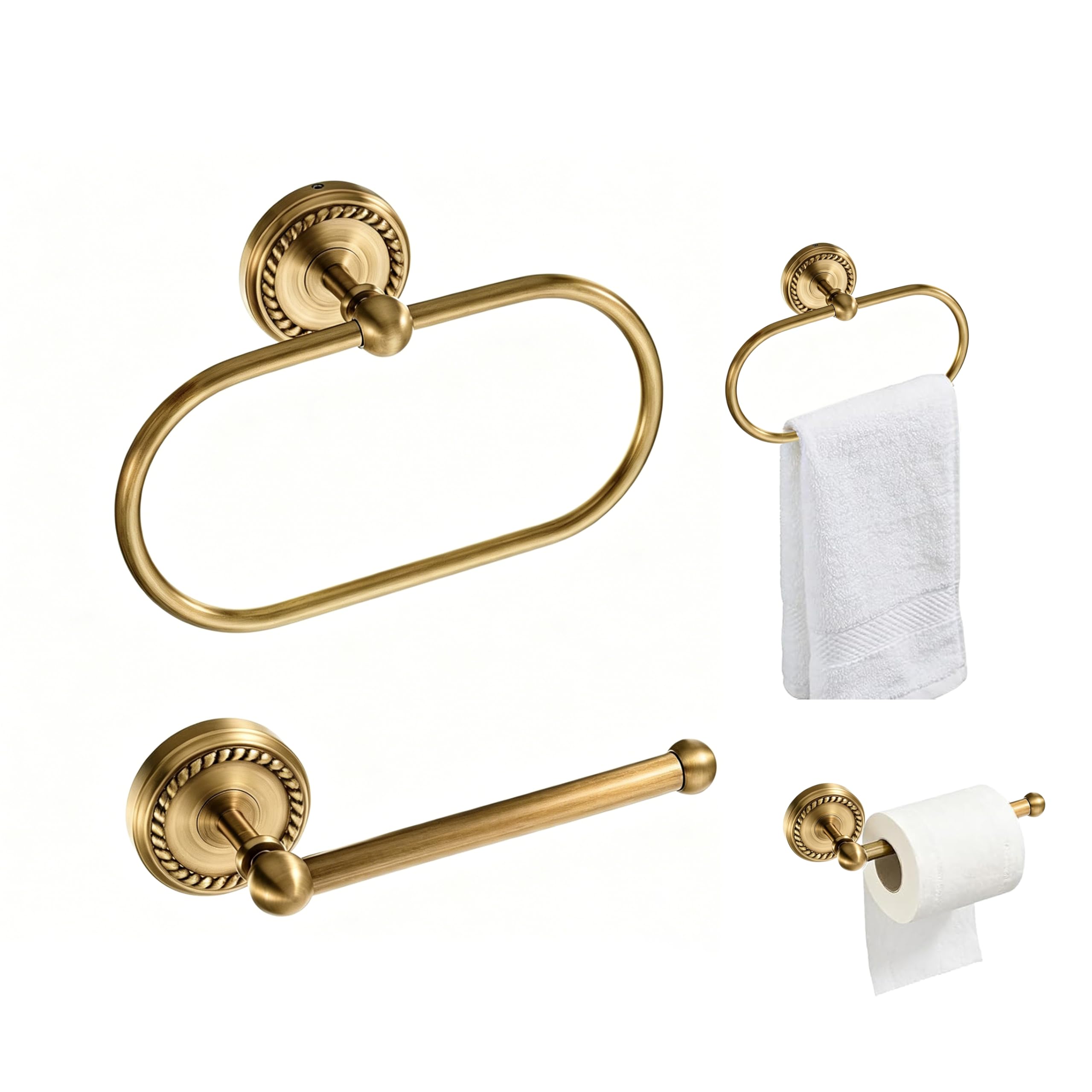 Antique Toilet Paper Holder 2 Pcs Gold Brass Hand Towel Ring Vintage Tissue Roll Set, Wall Mounted Bathroom Paper Hanger Hardware Decor Accessories(Oval) — Amazon image 14