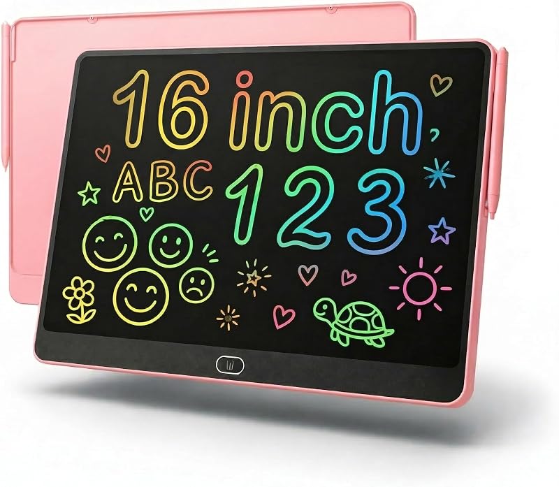 16 Inch Large LCD Writing Tablet for Kids, Colorful Reusable Electronic Doodle Board with Stylus, Educational Drawing Pad for Math Practice & Learning, Travel Essential Toys for Boys Girls (Pink)