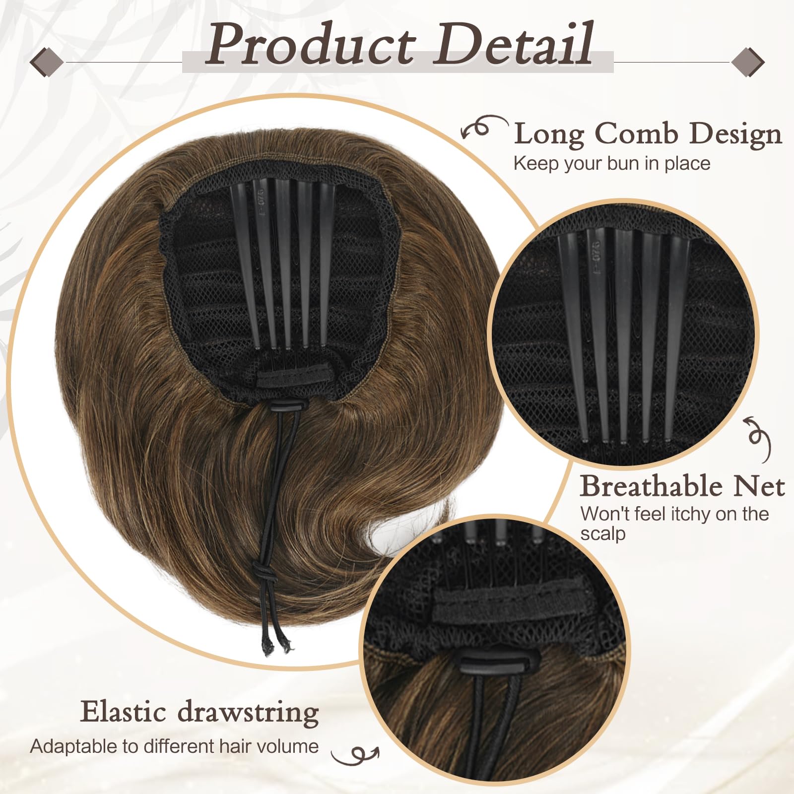 Real Human Hair Bun Ponytail Extension with Comb Clip, Drawstring Updo Afro Curly Hair Buns Updo Chignon Drawstring Ponytail  main image 4