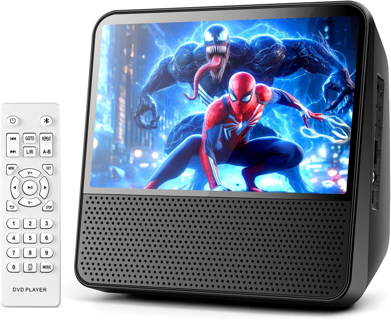 ROADOM 9.8" Portable DVD Player with Screen, 7'' HD 1024*600 Digital Screen, 4000 mAh Rechargeable, Hi-Fi Stereo Sound, Remote Control, Sync TV,Resume Playback, DVD/CD/Bluetooth/USB/Line/Timer/Repeat