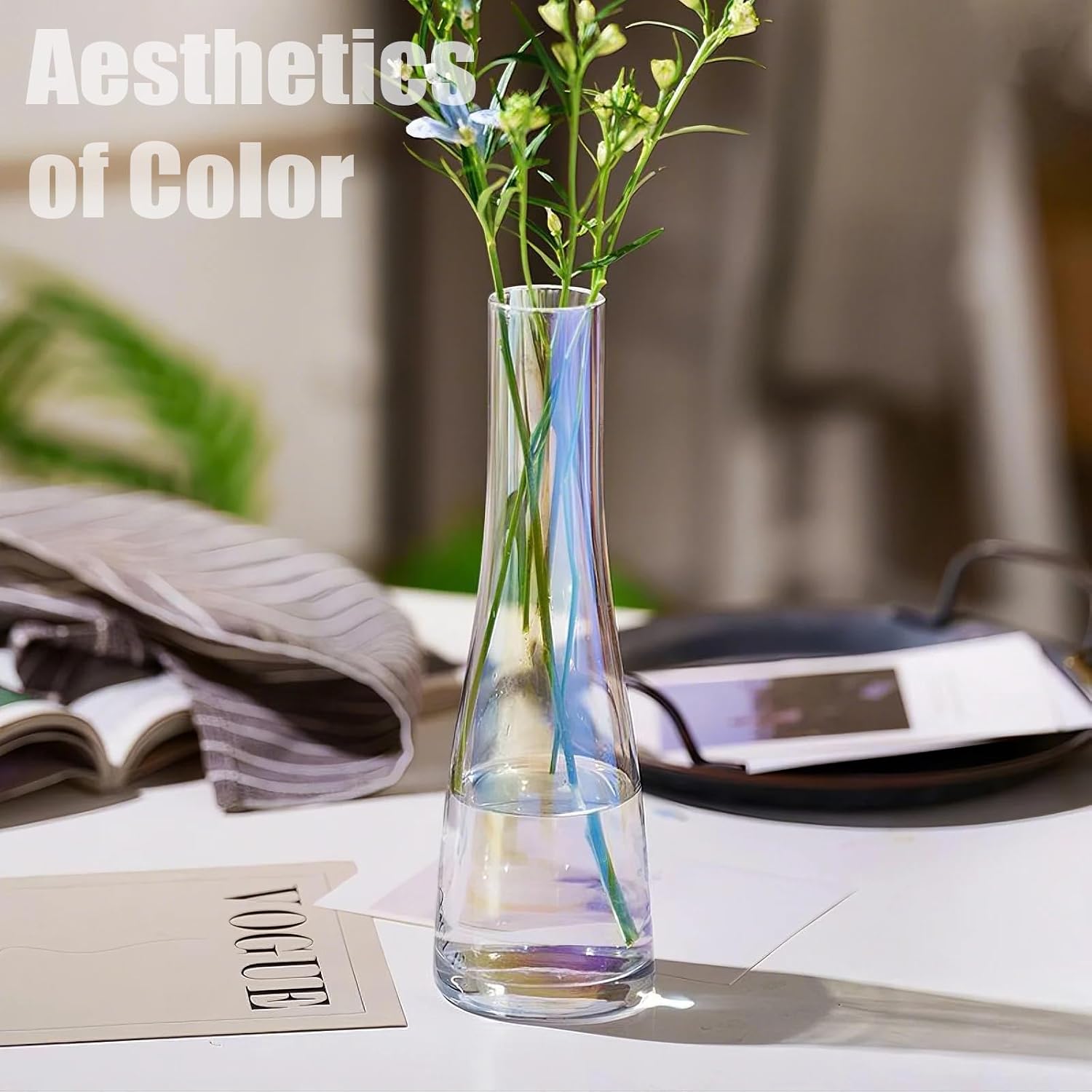 8.3'' Single Flower Vase, Small Glass Bud Vase Clear Single Stem Rose Vase, Colorful Tall Skinny Vases for Flowers Centerpieces Wedding Party Home and Office Décor