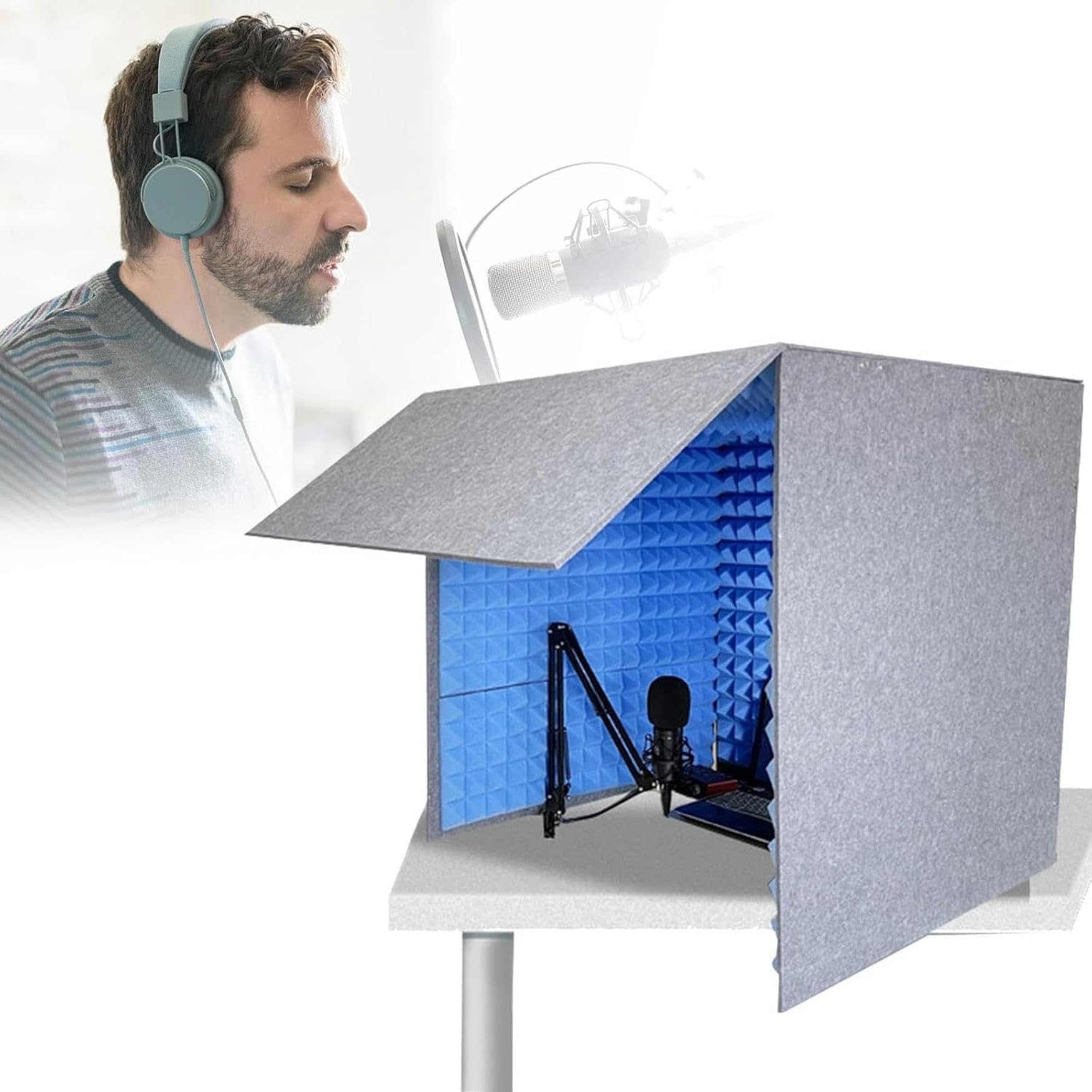 Studio enregistrement portable bleu 80x80 cm pour traitement acoustique de bureau