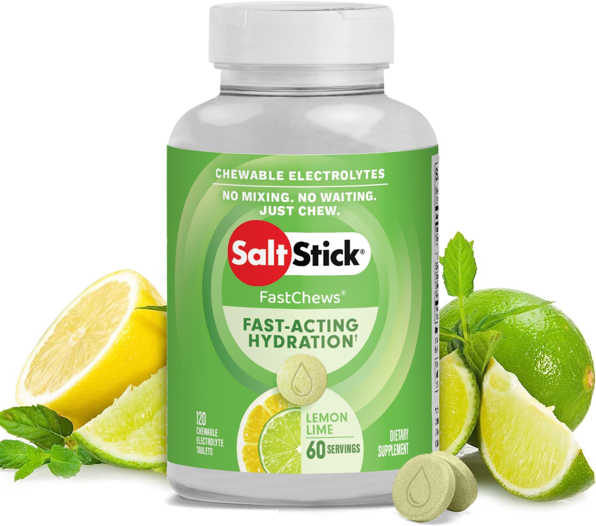Electrolyte FastChews - 120 Lemon Lime Chewable Tablets - Salt Tablets for Running and Hydration, Electrolyte Chews - 120 Count