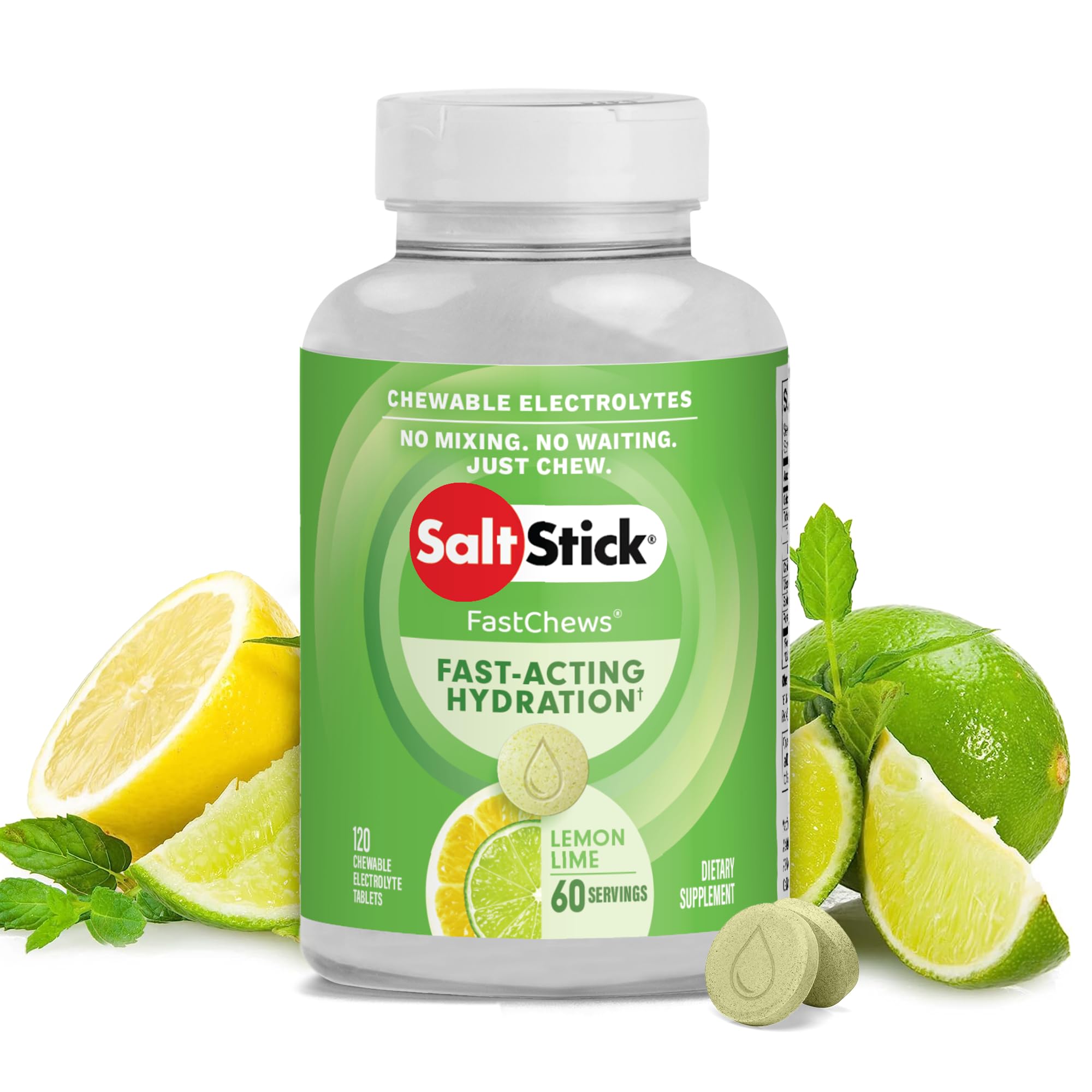 SaltStick Electrolyte FastChews - Lemon Lime Chewable Electrolyte Tablets - Salt Tablets for Runners, Electrolyte Chews for Hydration - 120 Count