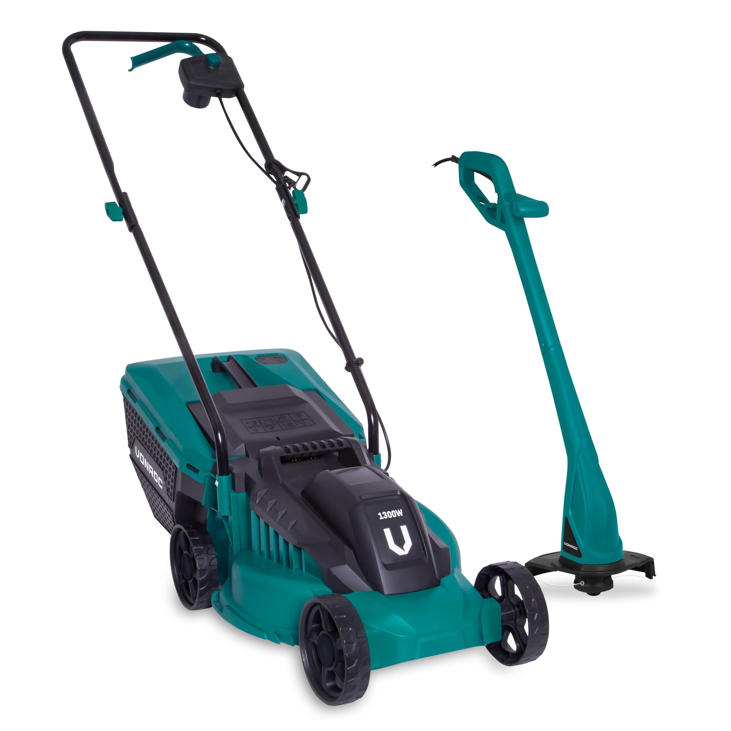 VONROC Tagliaerba/Tosaerba 1300W + Decespugliatore 300W | Set Completo per Cura del Prato, Leggero, Potente ed Ergonomico